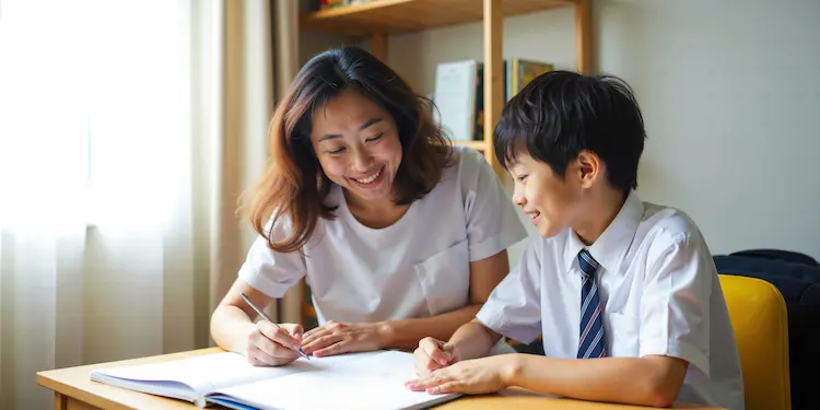 母親が息子の悩みに寄り添う様子の画像