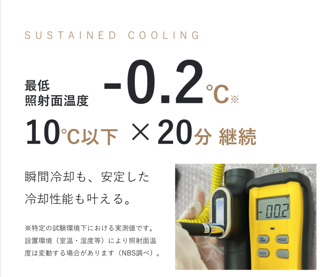 BIITO PRIMEのJeweL冷却と最低照射面温度-0.2℃の試験情報